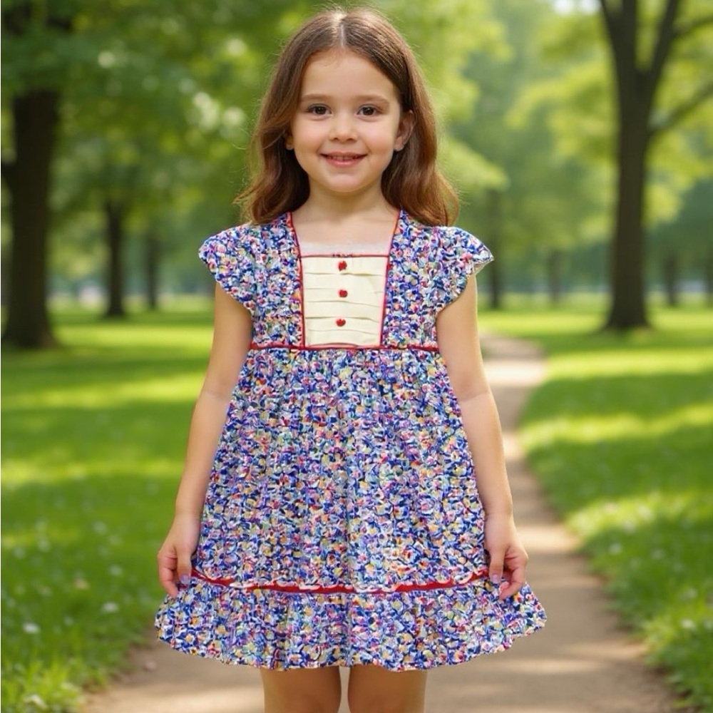 Childrens Alouette Cotton Floral Bib Dress